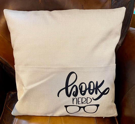 Book Nerd Pillow with Pocket – 18” Reading Pillow with Insert | Gift for Readers & Book Lovers