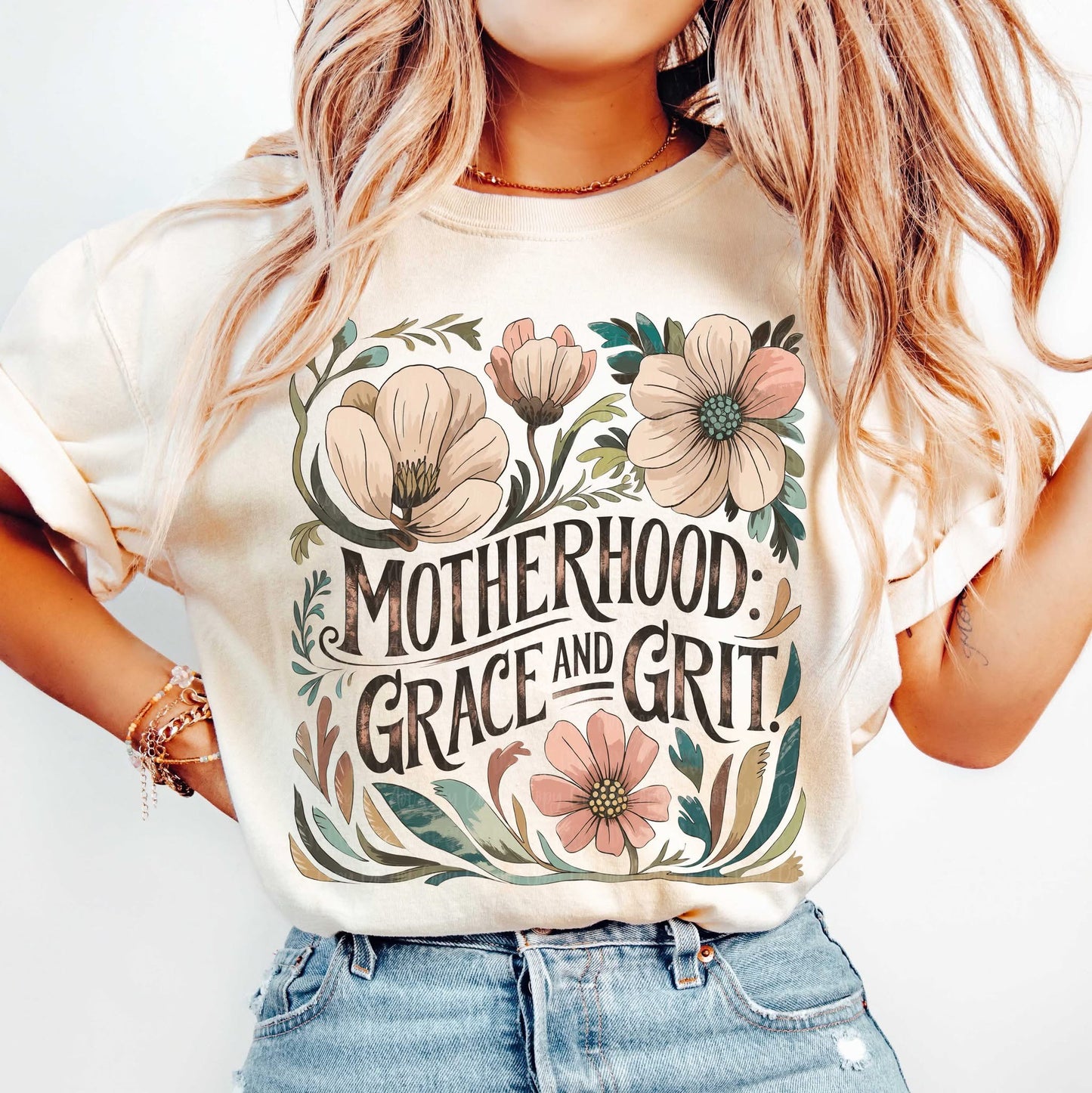 Motherhood Grace and Grit Floral Graphic Tee | Boutique Mom Shirt | Mother’s Day Gift Idea