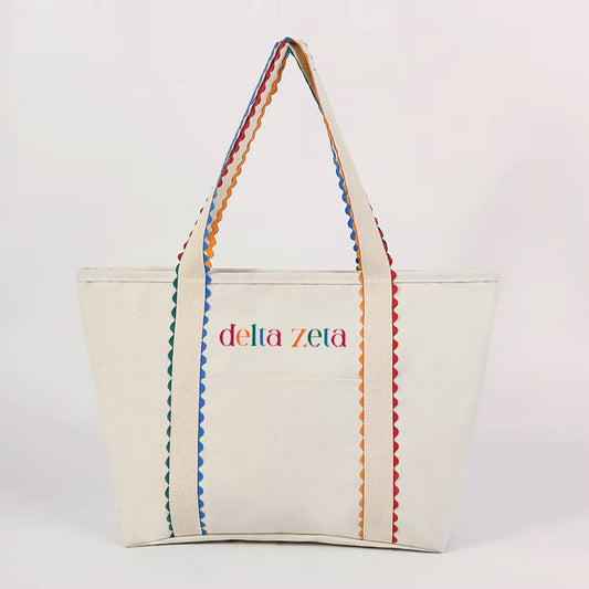 ***Pre-order*** Licensed & Approved Delta Zeta® Embroidered Canvas Tote Bag | Large Sorority Tote | Everyday Carryall | Big Little Gift | Heather and Annie Art
