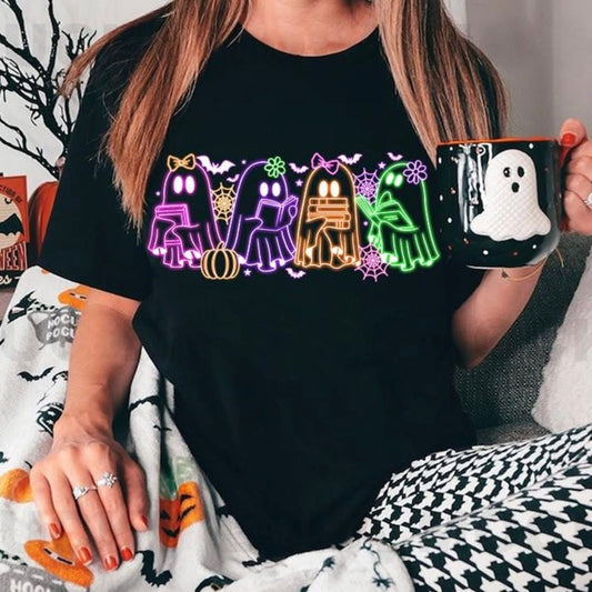 Neon Bookish Ghosts Halloween Shirt – Spooky Cute Reading Tee