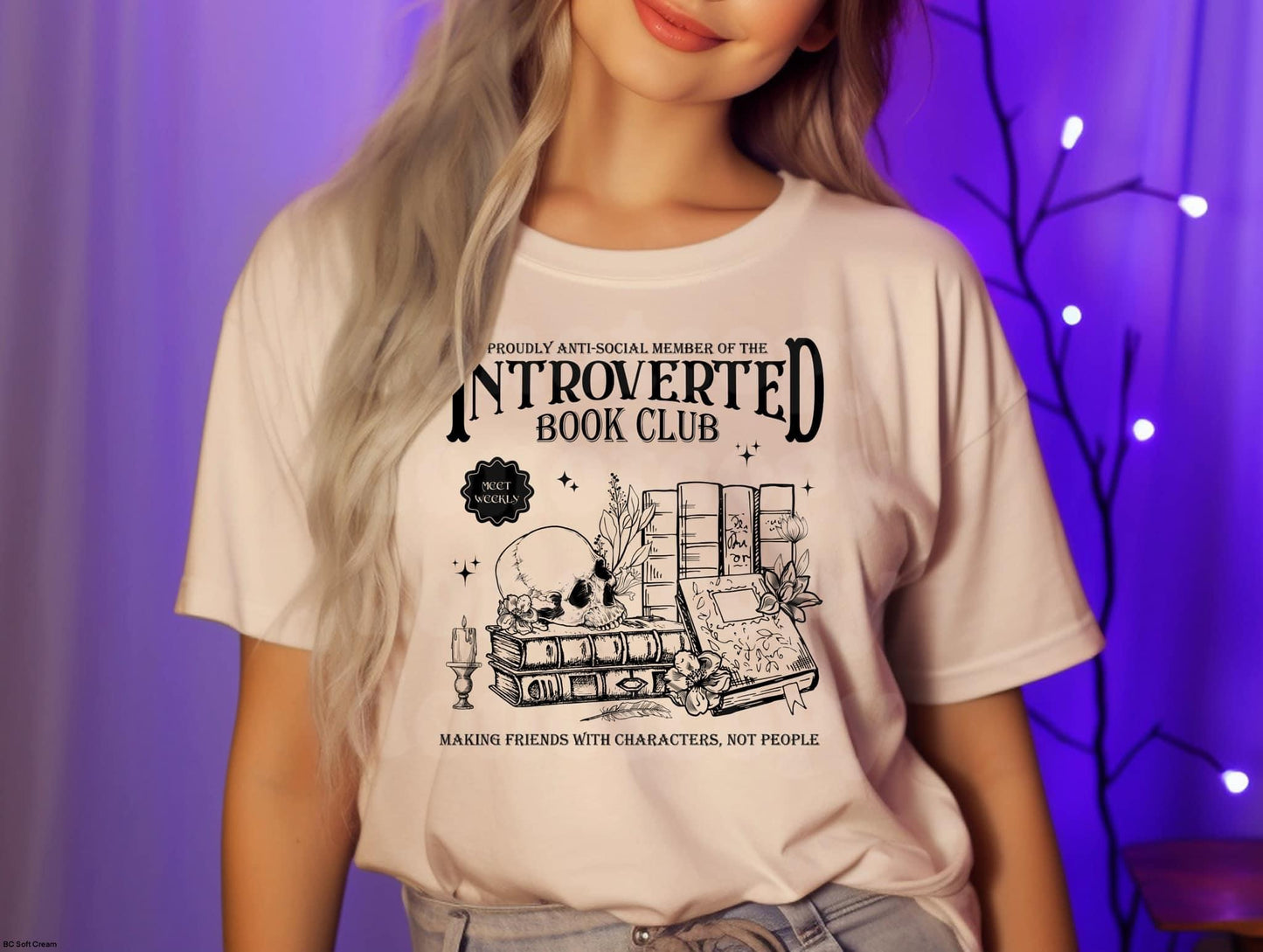 Introverted Book Club Shirt | Anti-Social Book Lover Tee | Funny Reading Shirt | Comfort Colors Cream | Cozy Introvert Gift