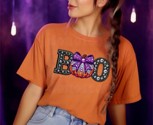 Faux Rhinestone Boo Pumpkin T-shirt