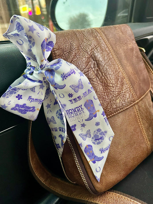 Tarleton Inspired Twilly Scarf – 2” x 34” Purple Western Hair Ribbon & Purse Tie – Stephenville Texas Gift for Texans Fans