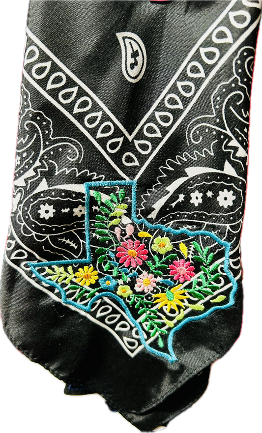🌵 Texas Floral Embroidered Bandana – Western Bandana with Colorful Stitching
