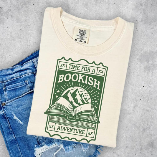 Time for a Bookish Adventure Shirt | Reading Adventure Graphic Tee | Comfort Colors Ivory | Nature Lover Book Shirt