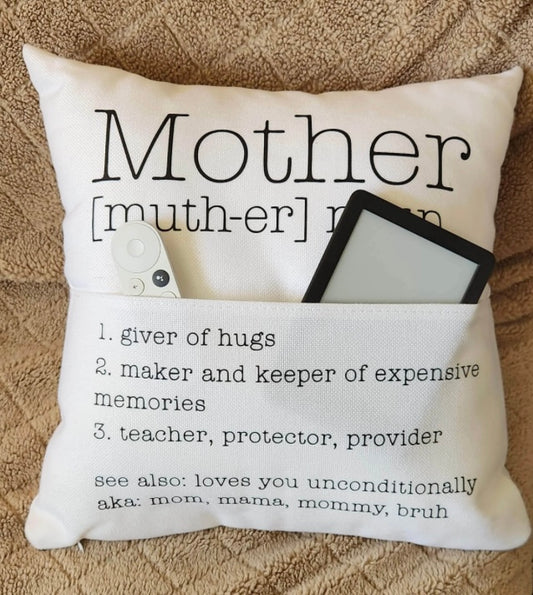 Mother Definition Pillow – 18” Reading Pillow with Pocket & Insert | Mother’s Day Gift | Mom Decor