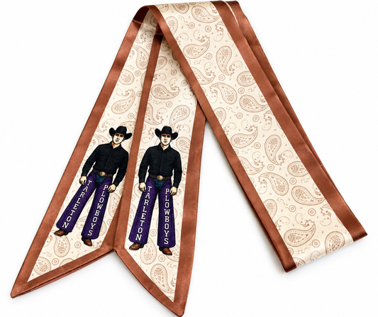 Licensed Tarleton Plowboys Twilly Scarf – 2” x 34” Western Cowboy & Paisley Ribbon for Hair, Purse & Game Day