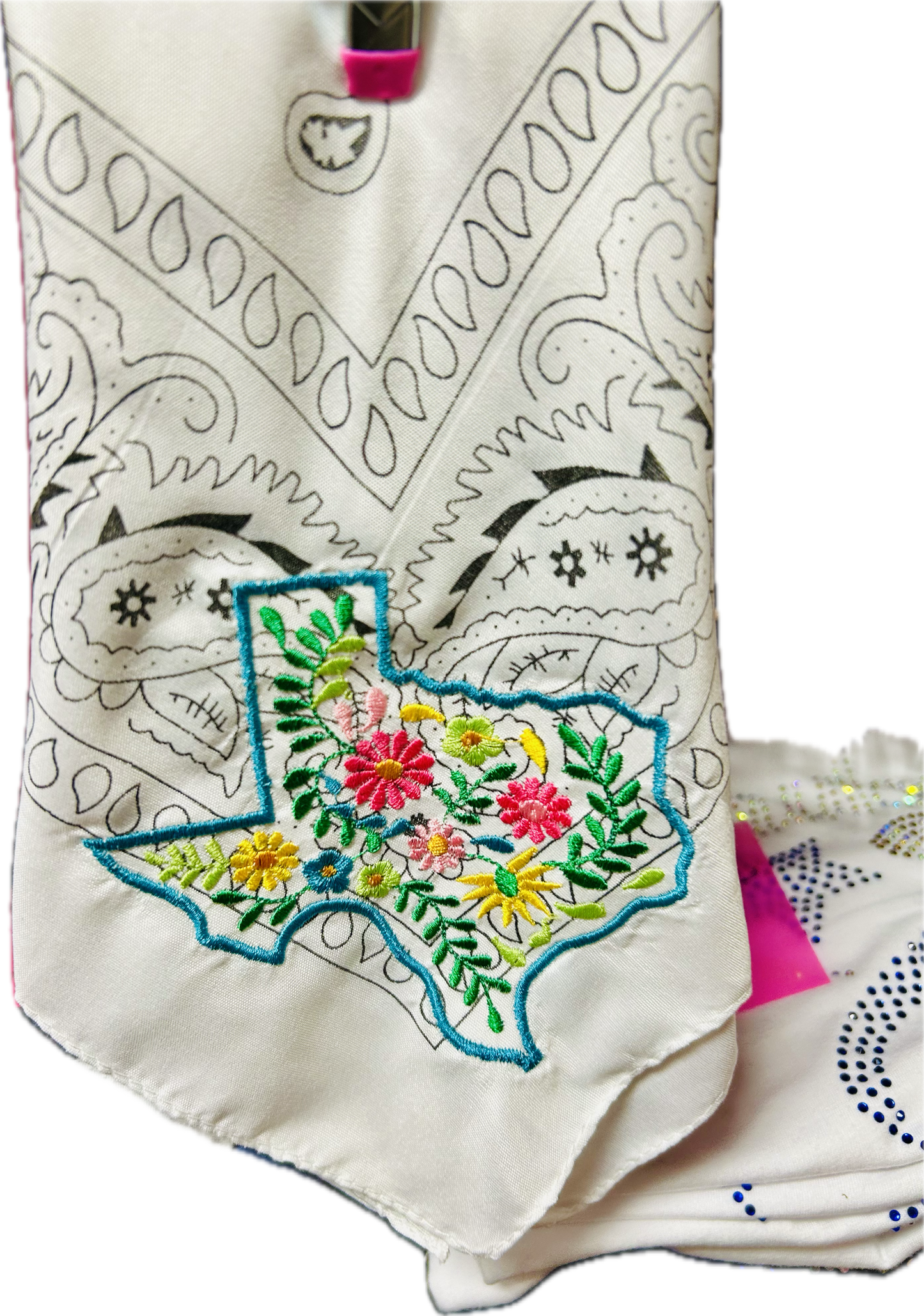 π΅ Texas Floral Embroidered Bandana β Western Bandana with Colorful Stitching