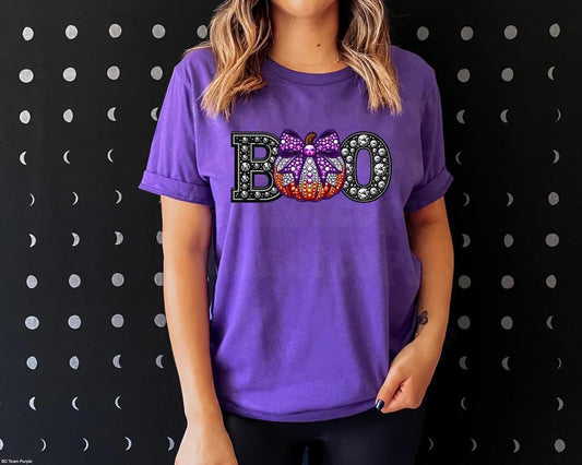 Faux Rhinestone Boo Pumpkin T-shirt