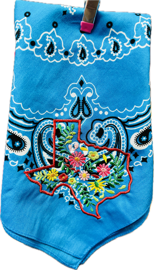 🌵 Texas Floral Embroidered Bandana – Western Bandana with Colorful Stitching