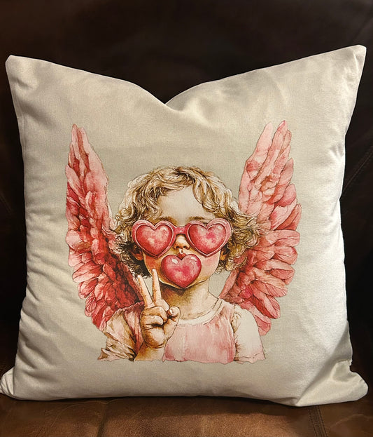 Heart Glasses Angel Pillow – 18” Decorative Throw Pillow with Insert | Valentine or Everyday Home Décor