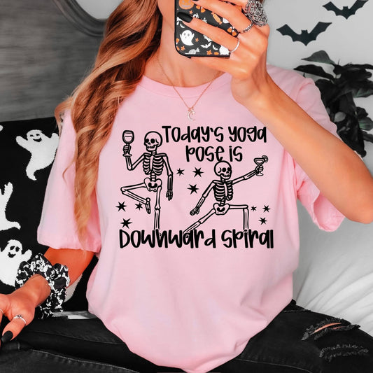 Downward Spiral Yoga Skeleton Tank – Funny Workout Halloween Shirt