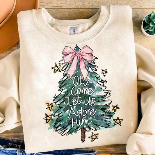 Oh Come Let Us Adore Him Christmas Tree shirt