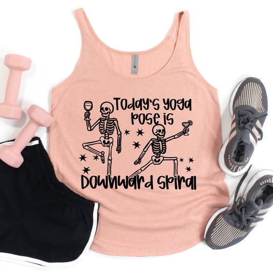 Downward Spiral Yoga Skeleton Tank – Funny Workout Halloween Shirt