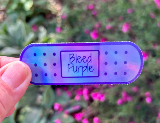 Bleed Purple Holographic Sticker – 3” x 1.04” Bandage Design | Tarleton-Inspired Vinyl Decal