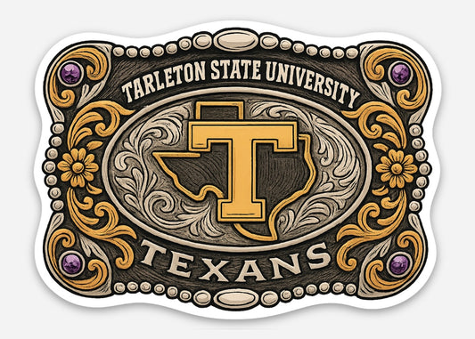 Tarleton State University Buckle Sticker – Waterproof Vinyl | 3” x 2.2”
