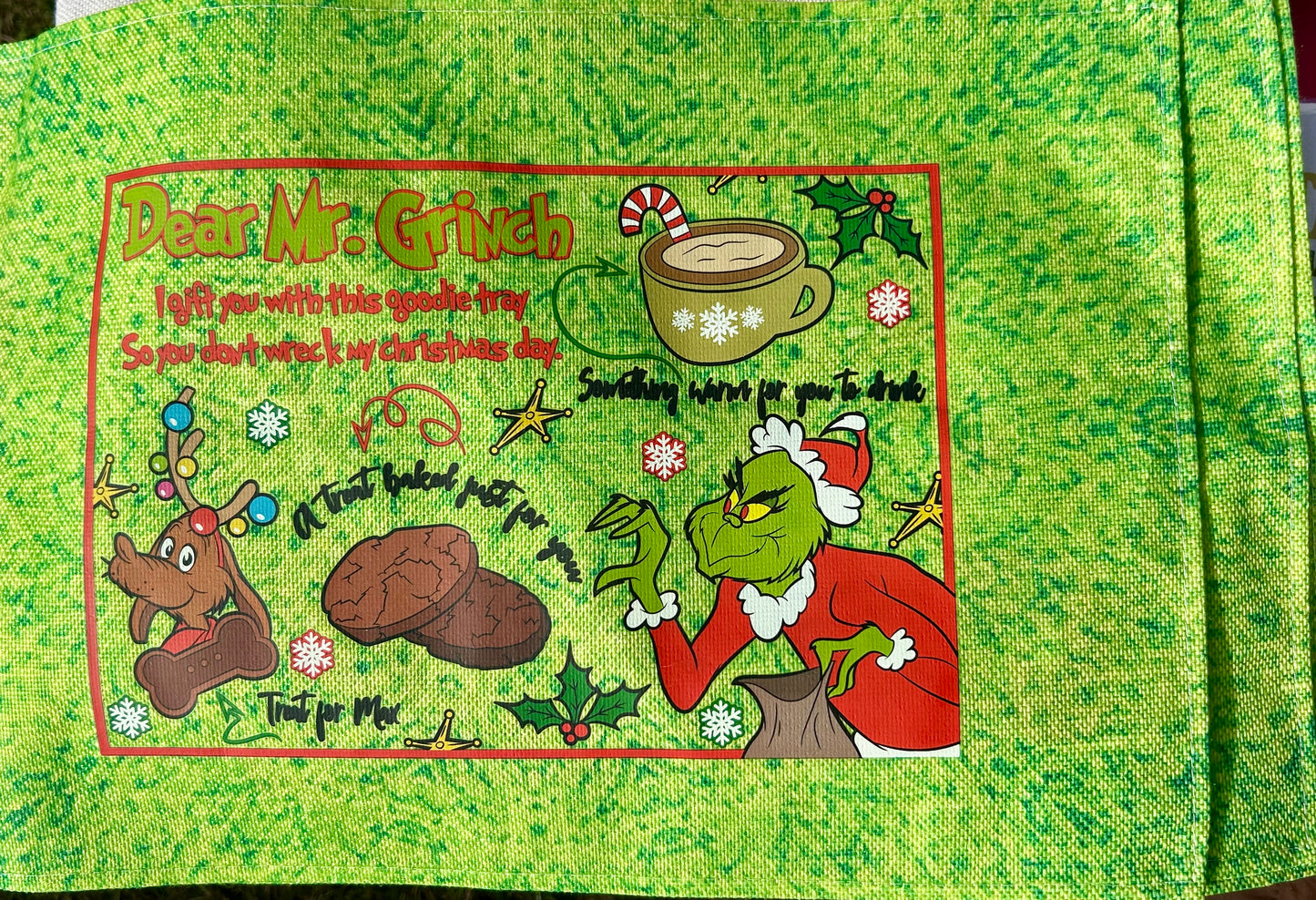 Dear Mr. Grinch Goodie Tray – Funny Christmas Placemat for Santa & the Grinch