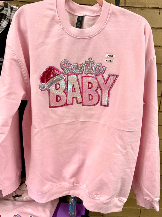 Pink Santa Baby Sparkle Sweatshirt – Holiday Glitter Christmas Crewneck