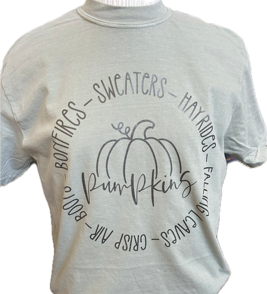 Pumpkins Fall Shirt – Cozy Autumn Graphic Tee – Sweaters, Bonfires, Hayrides, Crisp Air Fall T-Shirt
