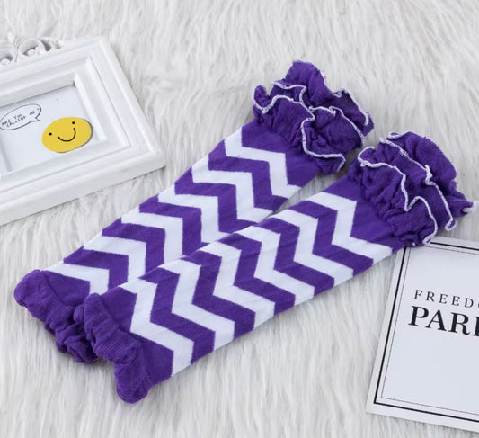 Purple Chevron Baby Leg Warmers with Ruffles (0–2 Years)