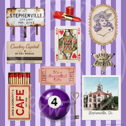 Stephenville Acrylic Scalloped Decorative Tray | 10” x 10” Clear Lucite Tray with Original Heather & Annie Art Insert & Magnetic Base