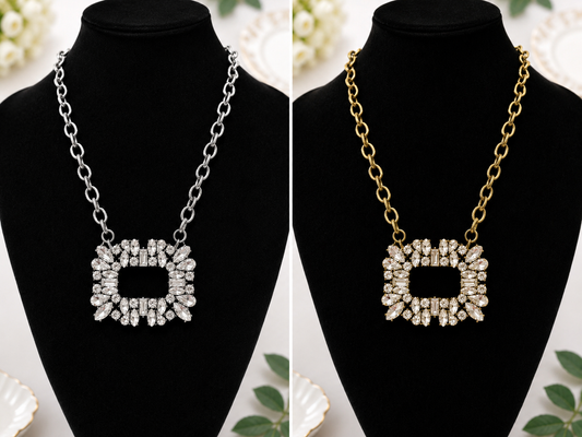 Rhinestone Statement Necklace | Chunky Chain Crystal Pendant Necklace | Boutique Fashion Jewelry for Women