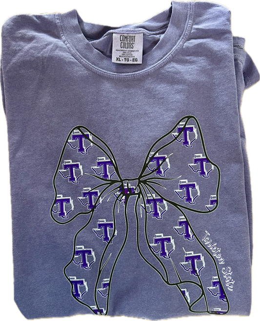 Tarleton State University Comfort Colorse® Bow T-Shirt | Licensed Tarleton Apparel | Purple Spirit Wear