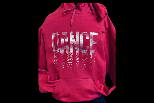 Red Rhinestone “DANCE” Hoodie – Sparkly Dance Sweatshirt for Dancers, Teams & Rehearsals