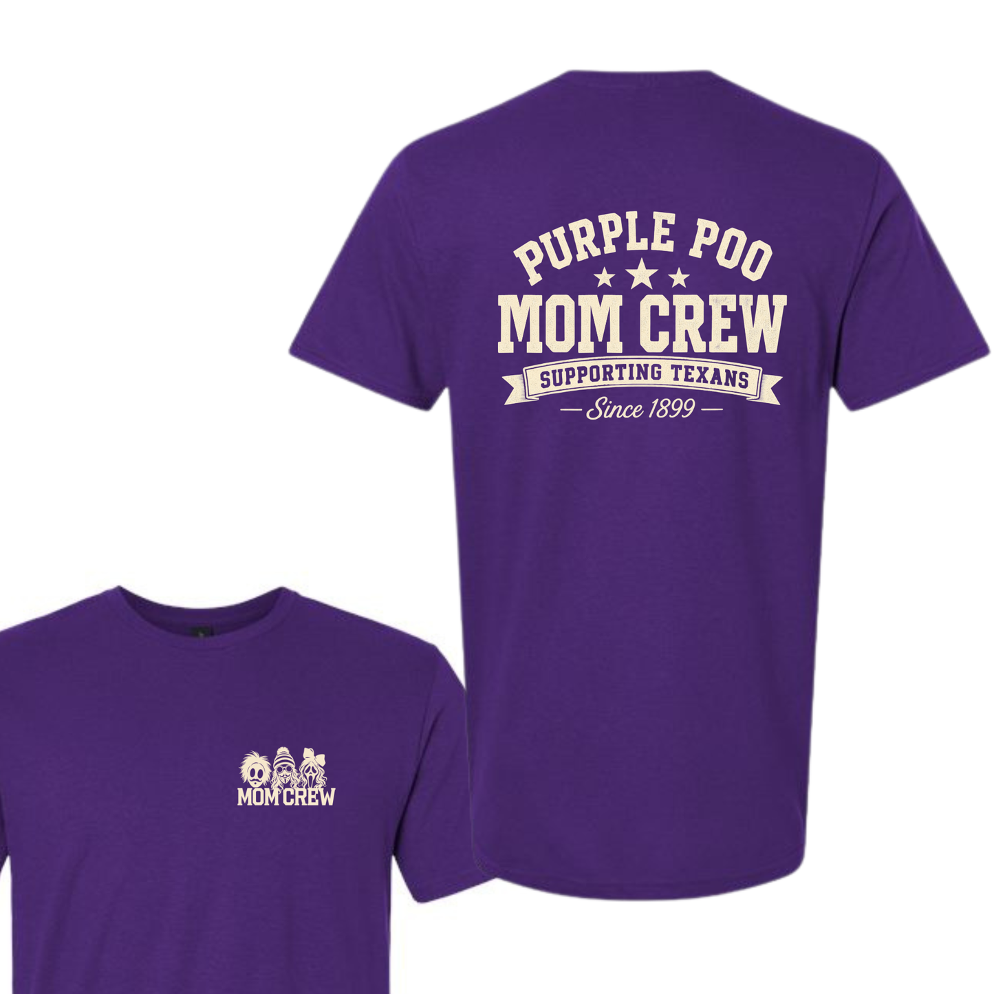 Tarleton Purple Poo Mom Crew Tee | Supporting Texans Since 1899 | Tarleton Mom Shirt