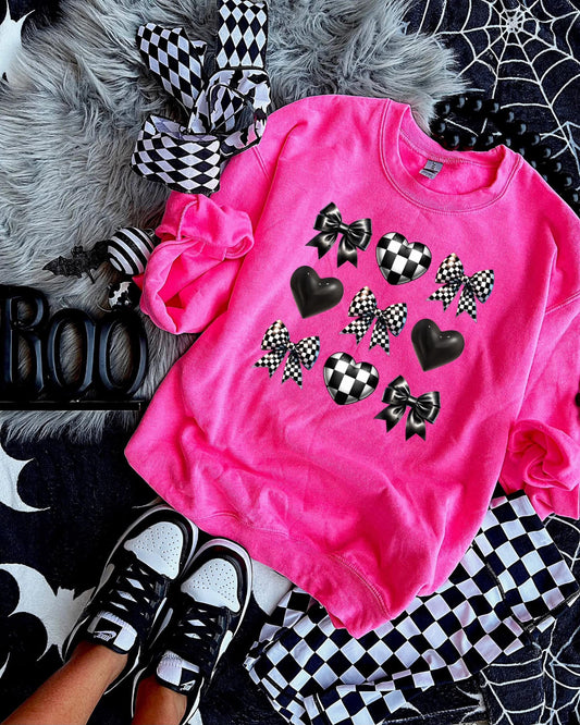 Hot Pink Check Hearts & Bows Sweatshirt