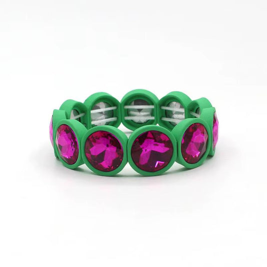 Chunky Crystal Enamel Stretch Bracelet | Big Gem Statement Bangle | Stackable Boutique Jewelry