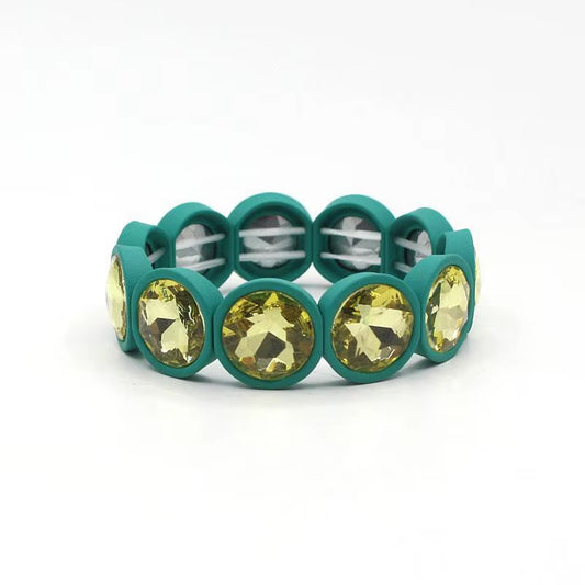 Chunky Crystal Enamel Stretch Bracelet | Big Gem Statement Bangle | Stackable Boutique Jewelry