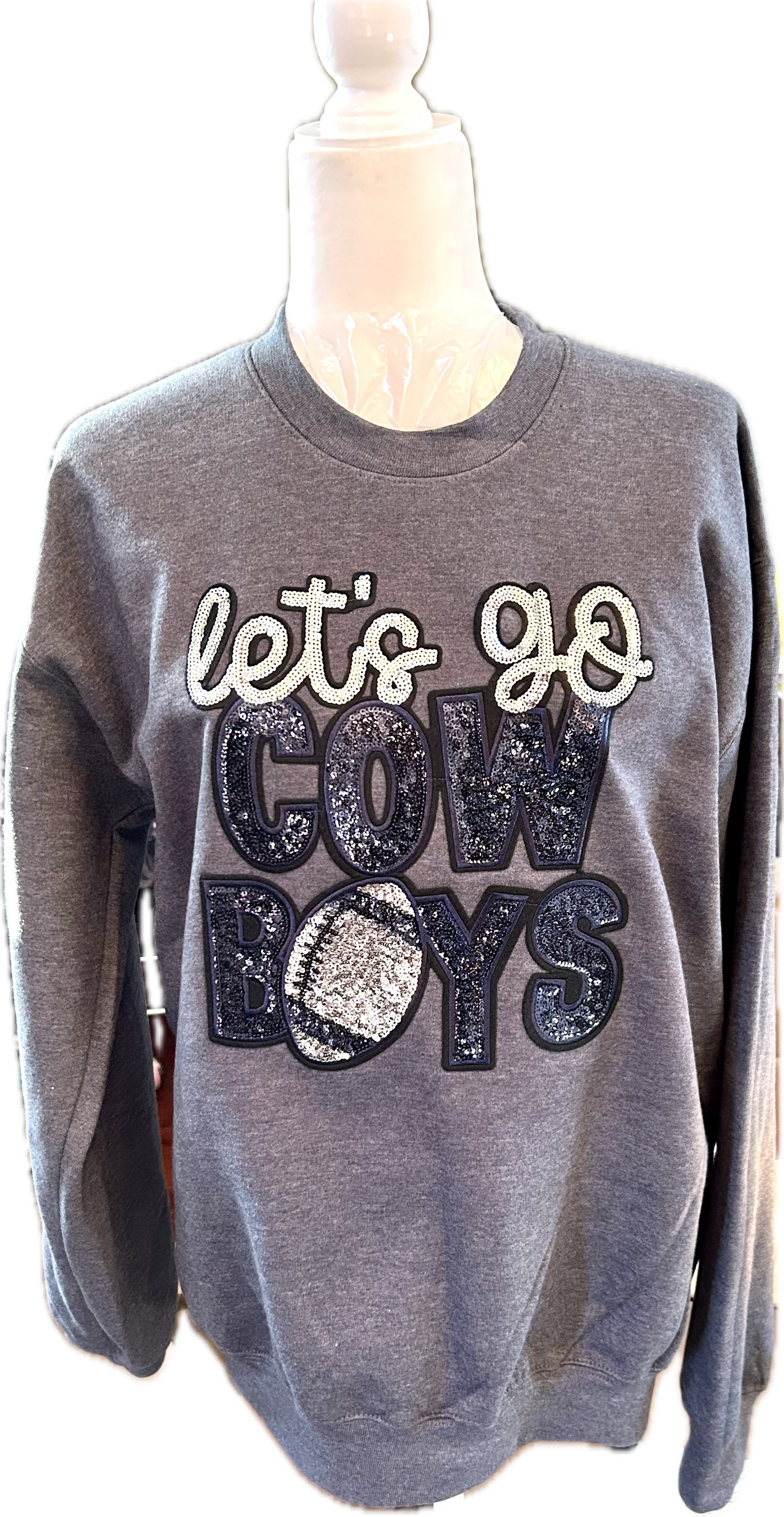 Let’s Go Cowboys Sequin Crewneck Sweatshirt | Game Day Sparkle Sweater | Football Fan Apparel