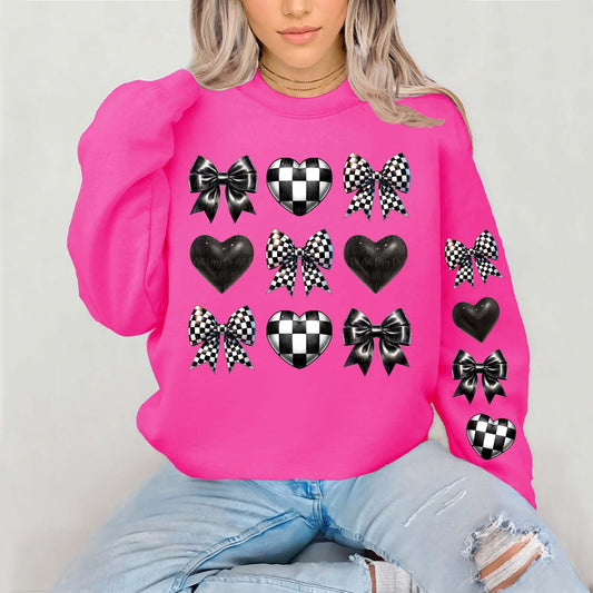 Hot Pink Check Hearts & Bows Sweatshirt