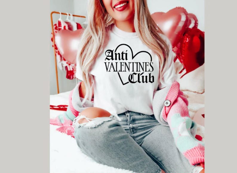 Anti Valentines Club Graphic T-Shirt | Funny Valentine’s Day Shirt | Single Girl Valentine Tee