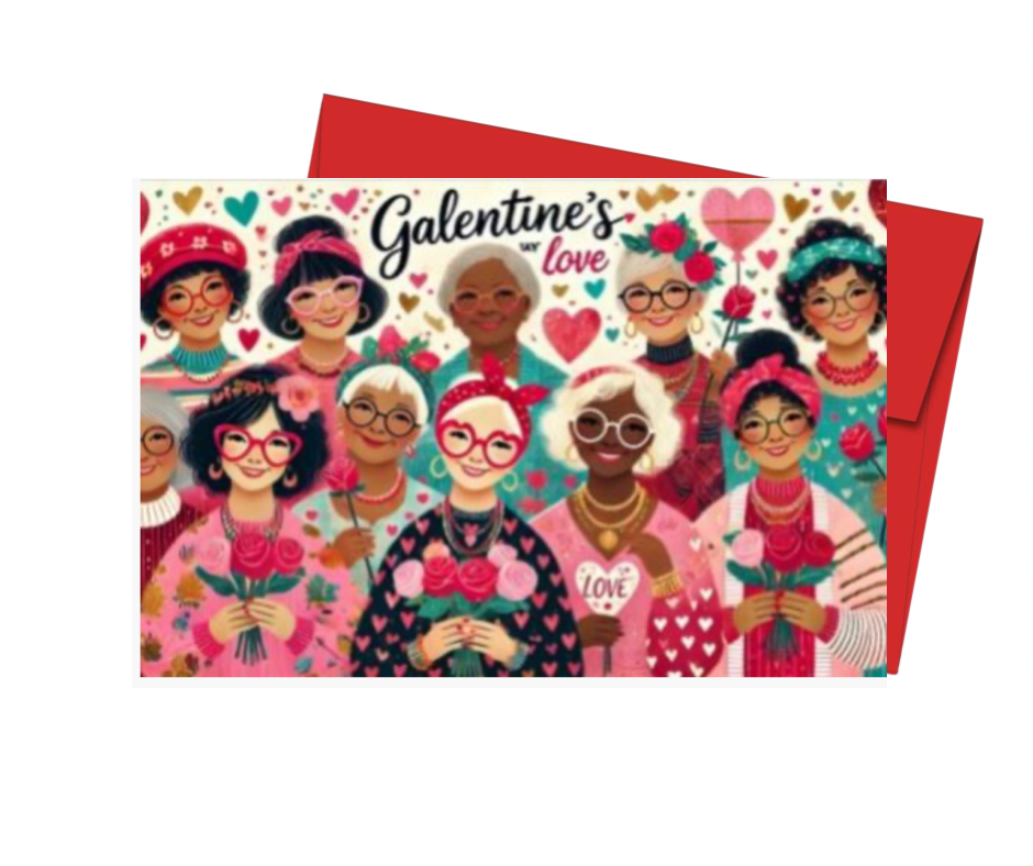Multiethnic Galentines Senior Valentines Card