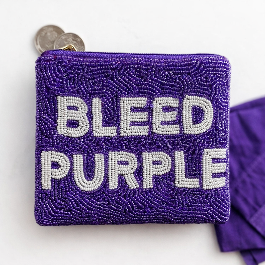 Bleed Purple Beaded Coin Purse | Tarleton Spirit Mini Wallet | Stadium Bag Accessory