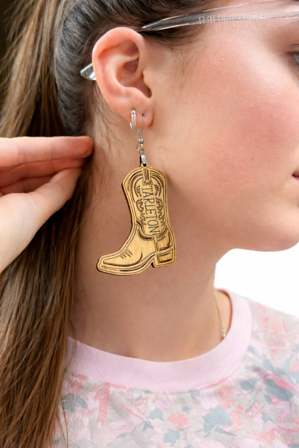 Tarleton Boot Earrings | Tarleton State University Wooden Earrings | Surgical Steel Hypoallergenic Hooks | Western Tarleton Jewelry