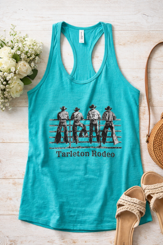 Tarleton Rodeo Tank Top | Western Cowboy Graphic Racerback Tank | Turquoise Rodeo Shirt | Tarleton State Inspired Apparel