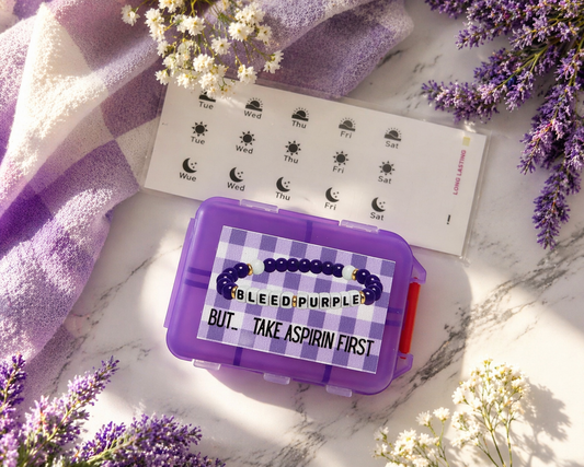 Licensed Tarleton Purple Travel Pill Organizer – “Bleed Purple (But… Take Aspirin First)”