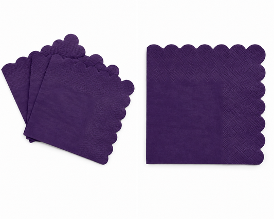 Deep Purple Scalloped Cocktail Napkins | 5” Beverage Napkins | Pack of 20