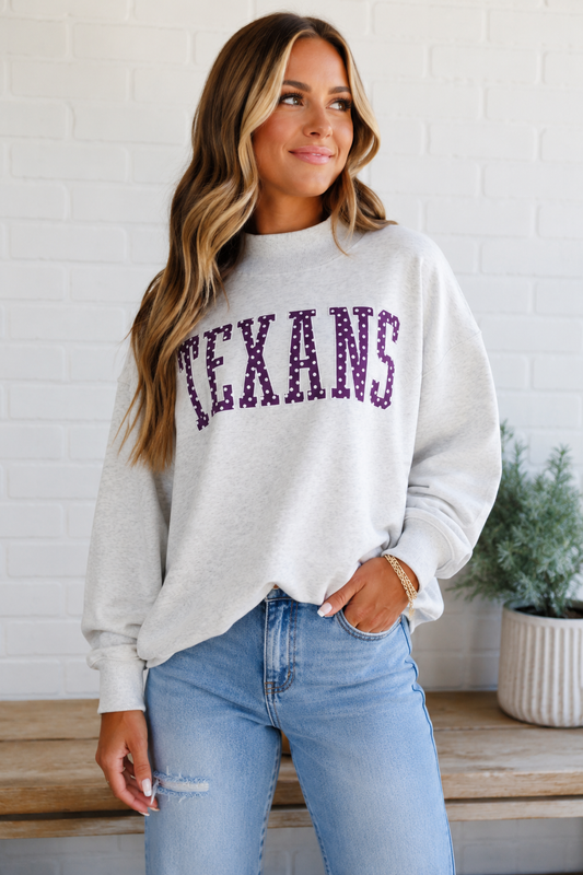 Oversized TEXANS Mock Neck Fleece Sweatshirt | Heather Gray Pullover | Heather and Annie Art