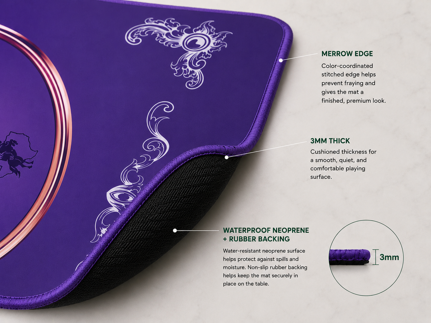 Licensed & Approved Tarleton State University Mahjong Mat | Western Purple Game Table Mat | Non-Slip 33” Playing Surface