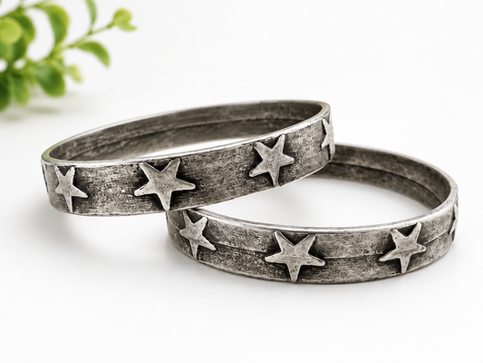 Western Engraved Silver Bangle Bracelet | “Cowboys,” “Fancy,” “Show Shits,” & Star Designs | Antique Silver Cuff Bracelet