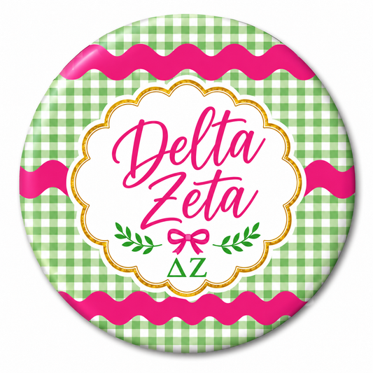 Licensed Delta Zeta 2.25” Button Pin | Official ΔΖ Sorority Script Pin | Greek Life Gift