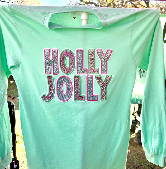 Sequin Holly Jolly Long Sleeve Shirt