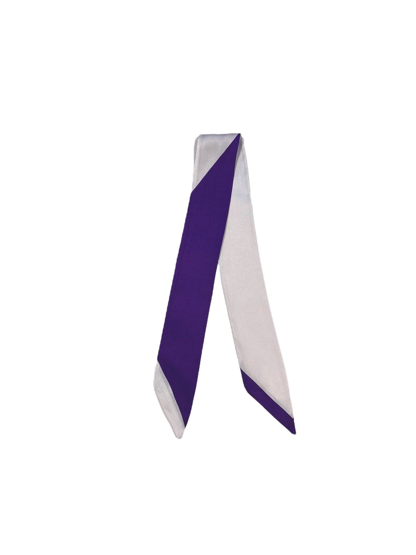 Skinny Twirly Purple and White Scarf – Satin Feel Accessory for Hair, Wrist, or Handbag