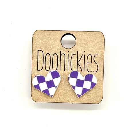 Doohickies Purple Checkered Heart-shaped Stud Earrings