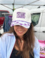 Texans Embroidered Baseball Cap – Purple & White Polka Dot Brim | Adjustable | Exclusive Heather & Annie Art Boutique Hat