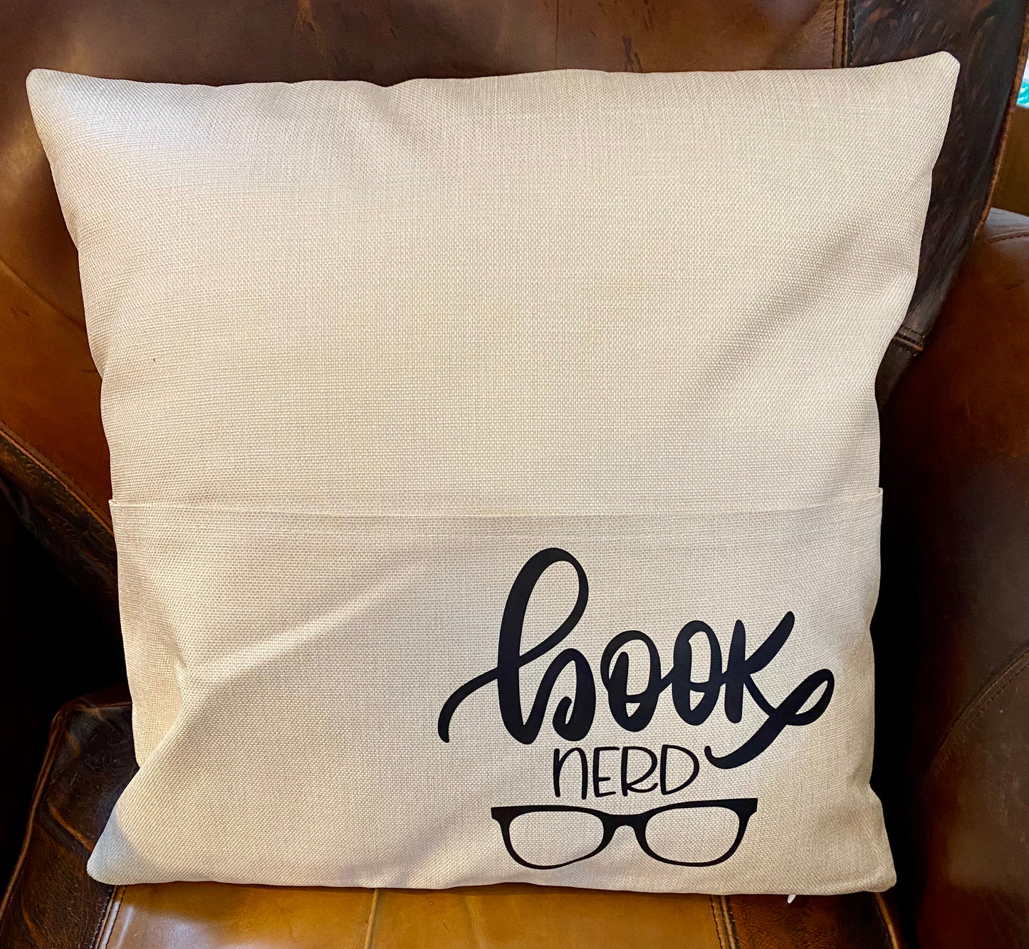 Book Nerd Pillow with Pocket – 18” Reading Pillow with Insert | Gift for Readers & Book Lovers